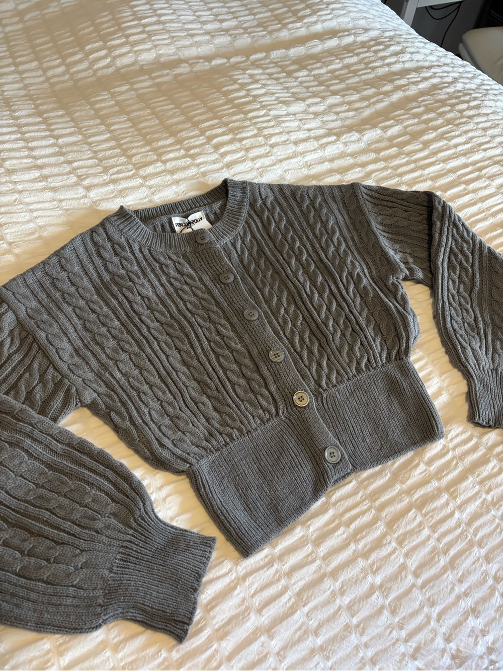 Princess Polly Baleigh Cable Knit Cardigan Grey